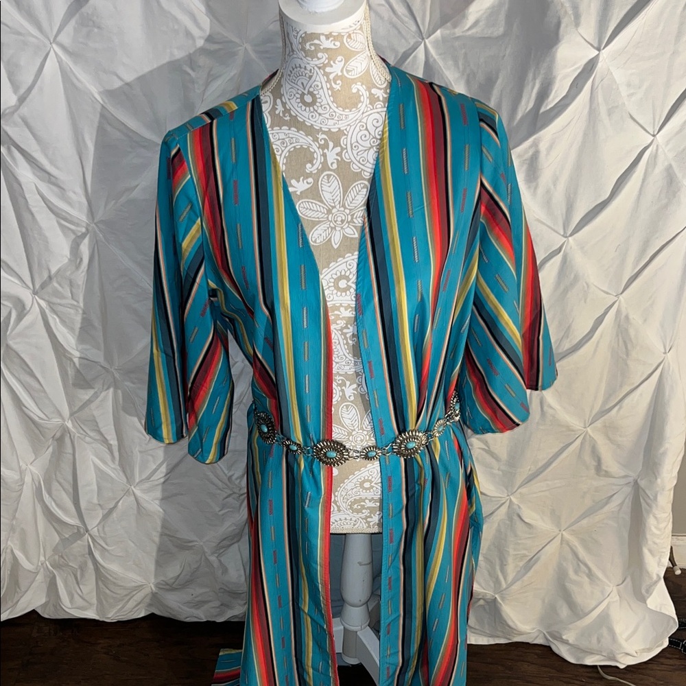 Women’s Teal Striped Open Front Jacket